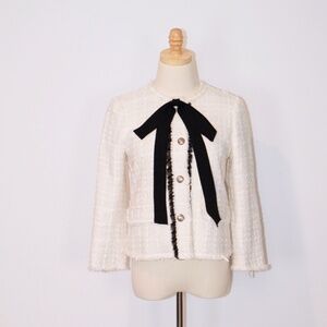 Zara Cream Tweed Classic Lady Jacket with Bow Size (S)
